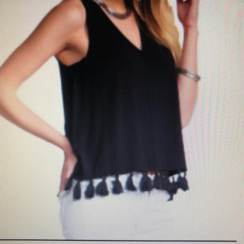 Tart Black Tank Fringe Tassel Hem Size XS